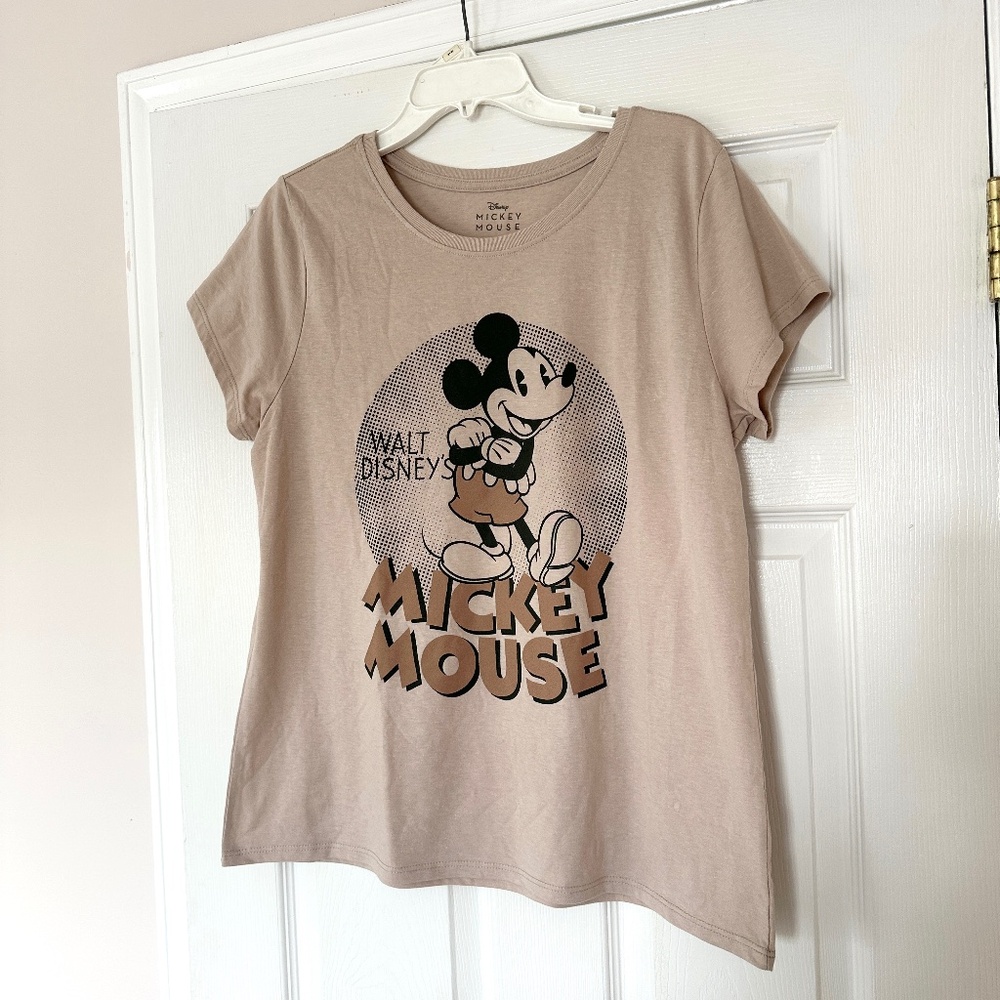 NWOT Women's Mickey Mouse Shirt Size Large Beige Brown
